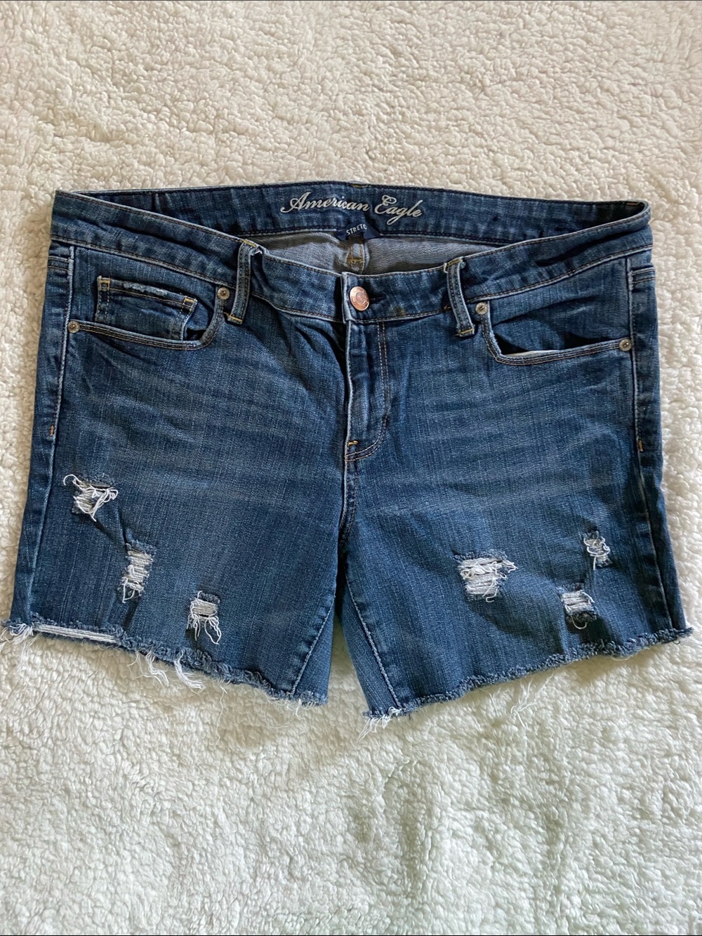 American Eagle Outfitters Dark Blue Distressed Denim Cutoff Shorts Size 14